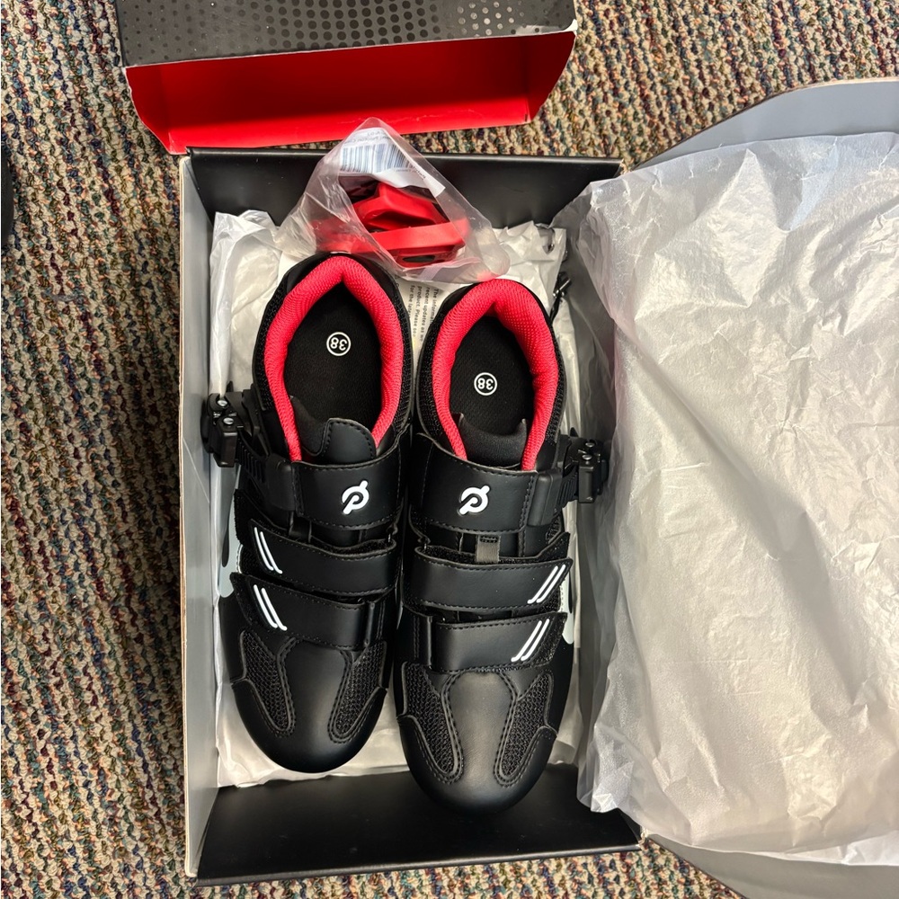 Black and Red Peloton Cycling Shoes